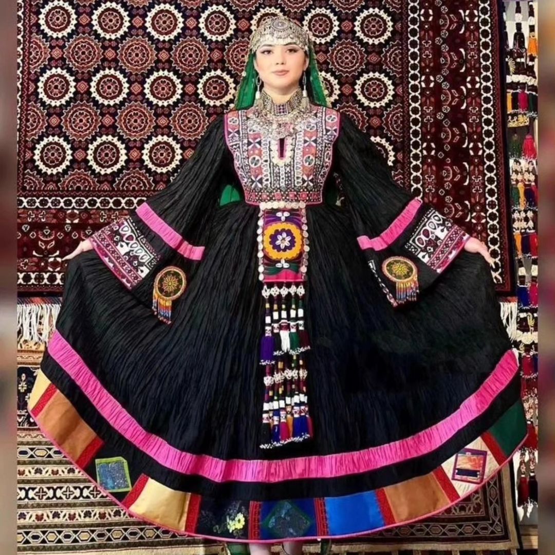 Afghani black velvet dress