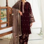 Baroque Unstitched Replica – Velvet Shirt, Silk Trouser, and Organza Dupatta by Mahra Collection